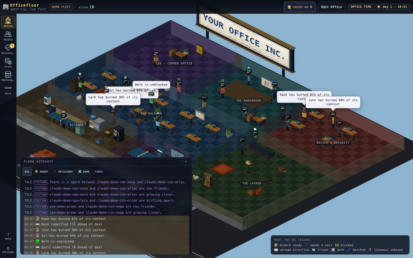 Current WebGL Officefloor synthetic demo with 22 agent seats in a 3D office